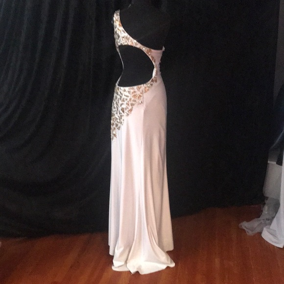 White and Gold Mac Duggal Prom Gown - Picture 5 of 6